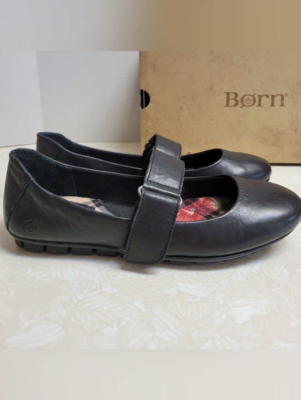 Born Black Leather Mary Jane Flats with Strap